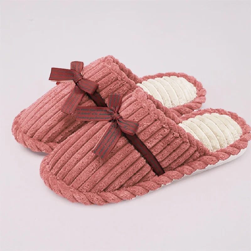Женские шлепанцы с бантом Сезон осень-зима Шлепанцы для дома помещений из флока