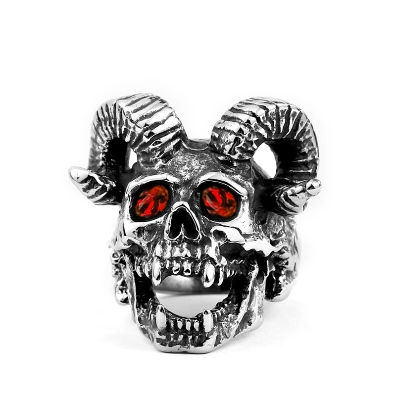 

Personality Fashion Trend Devil Sheep Head Skull Men's Ring Creative Personality Red Eyes Exaggerated Popular Jewelry Gifts
