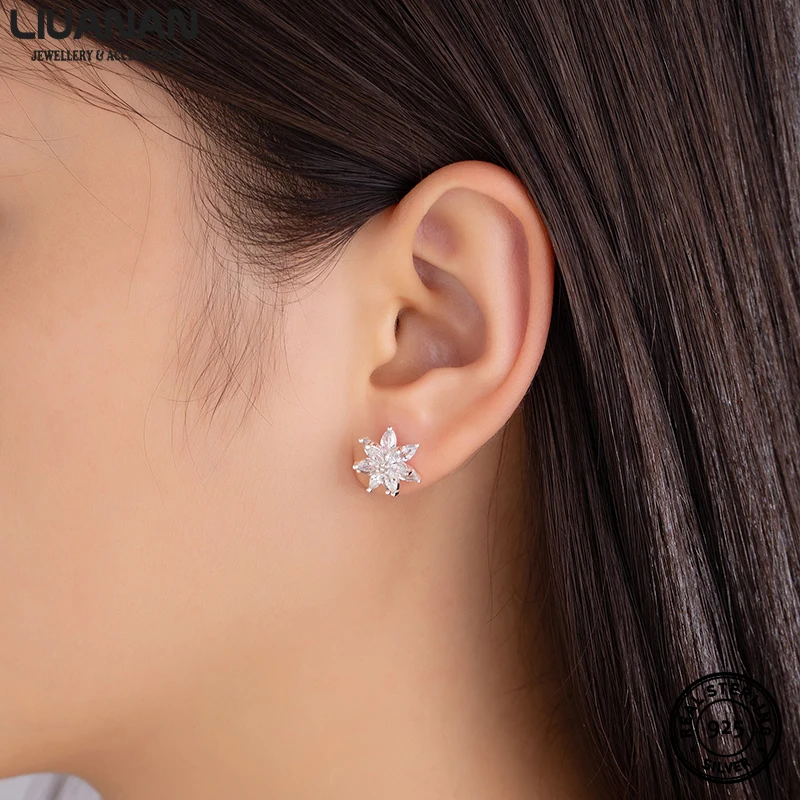 

Chic Style Earrings with CZ 100% Real 925 Sterling Silver Earrings Flower Geometric Earrings for Women Fine Jewelry Gift