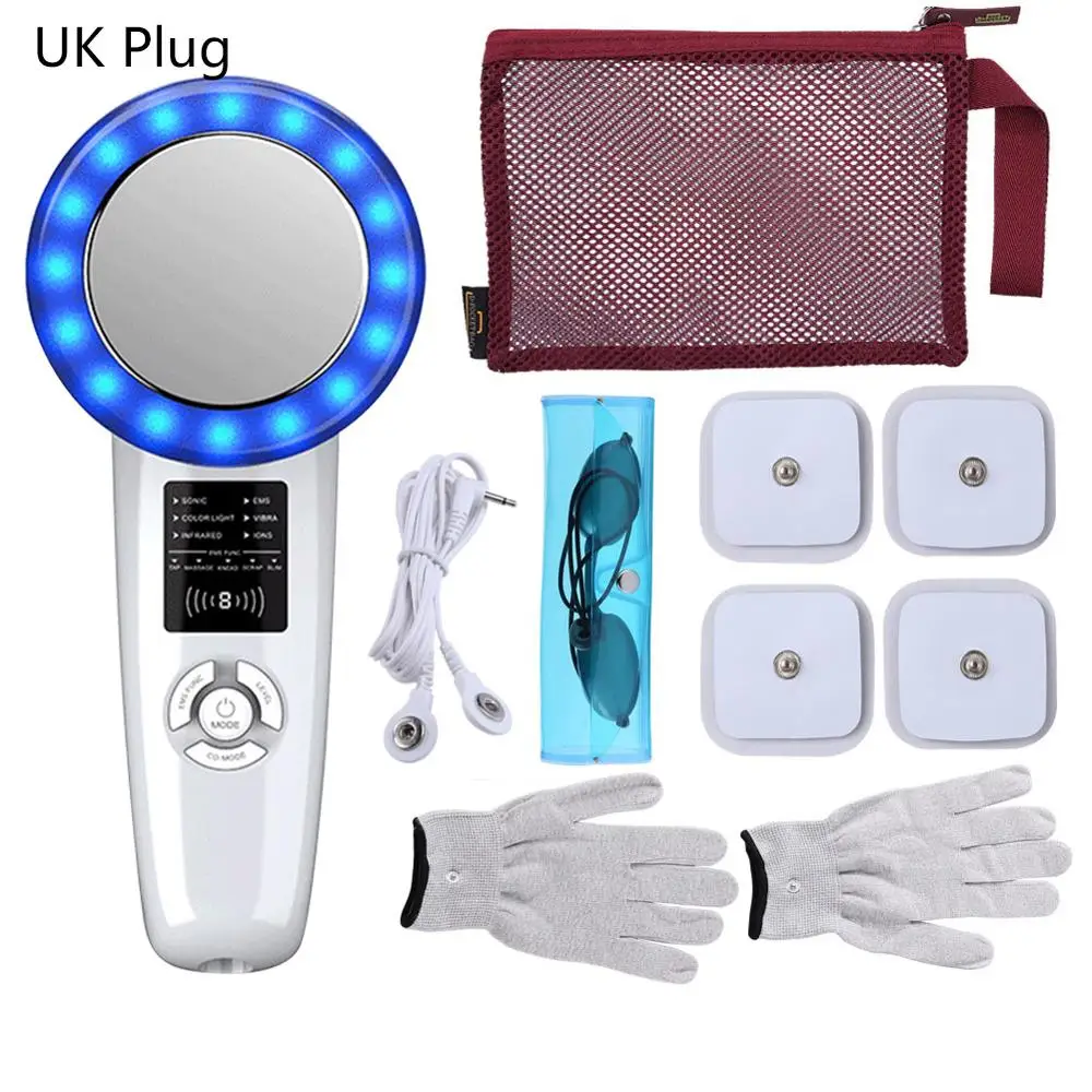 UK Upgrade Set 6 In 1 EMS Body Slimming Massager Weight Loss Ultrasonic Cavitation Anti Cellulite Massager Fat Burner Galvanic Infrared Skin - Цвет: UK Upgrade Set
