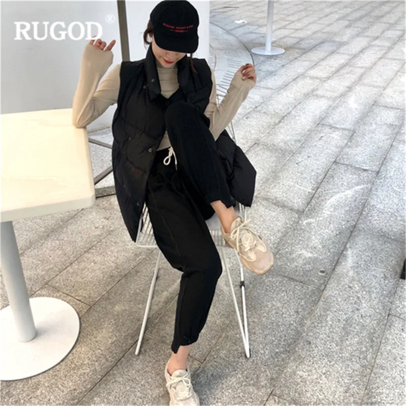 Повседневный однотонный двубортный хлопковый жилет RUGOD женский ветрозащитный