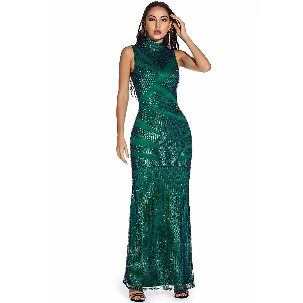 

Robe femme Woman Dress Sexy Retro Green Sequins Dress AliExpress Amazon New Popular Long Dress Women's Clothing