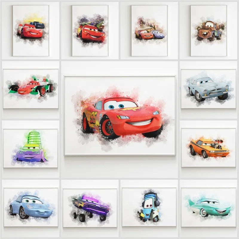 Мультфильм Disney автомобили фильм рисунок на холсте Lightning McQueen Плакаты и принты Cuadros