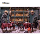 Рождественский Фотофон Laeacco, витрина хлебобулочного магазина, деревья, снежный стол, венок, фотофоны для фотостудии