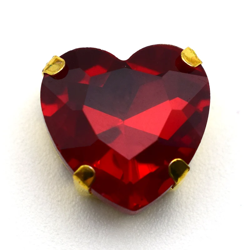 Хрустальные стразы в форме сердца с плоским основанием для шитья золотым когтем