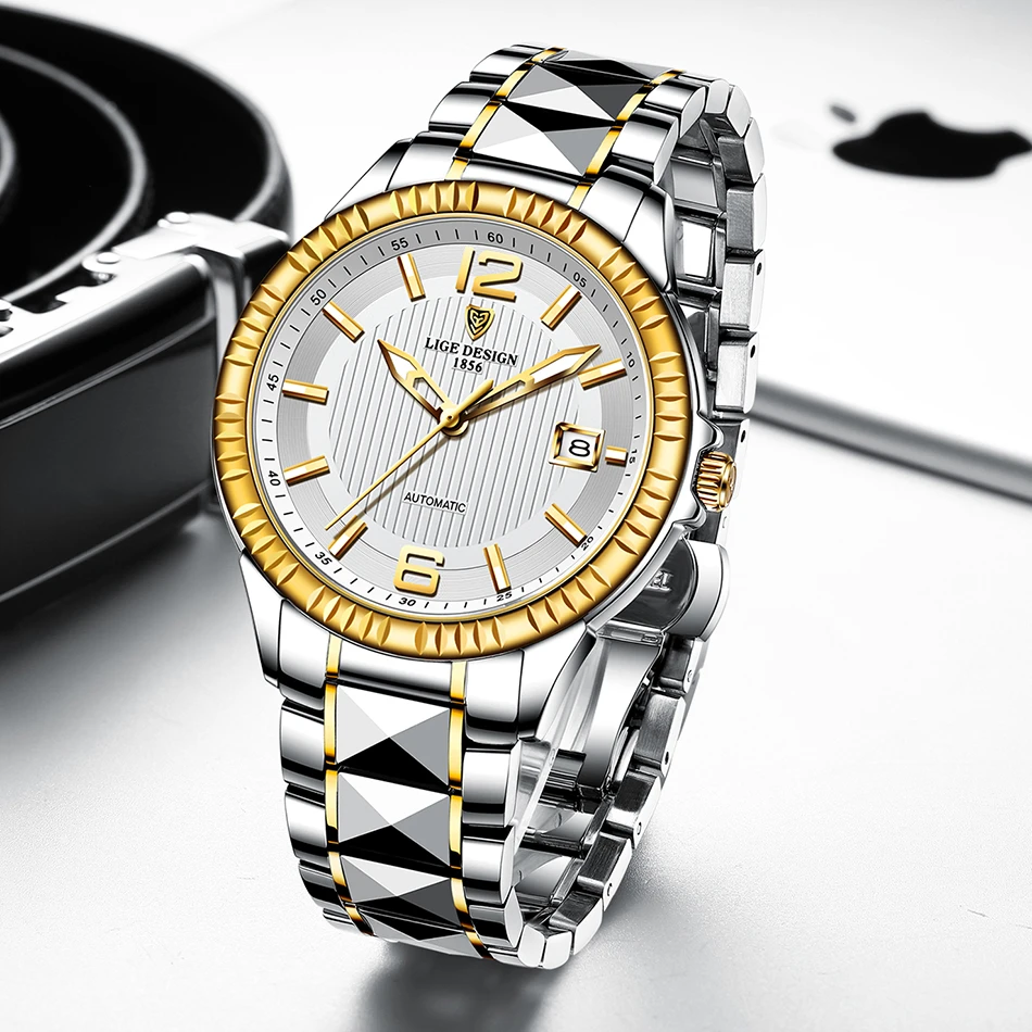 Часы наручные LIGE Мужские автоматические деловые механические Спортивные модные