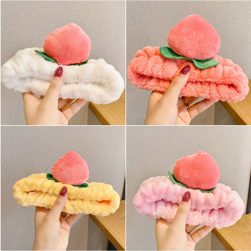 

Женская мягкая плюшевая персиковая дизайнерская повязка на голову для макияжа, эластичная повязка для волос, спа