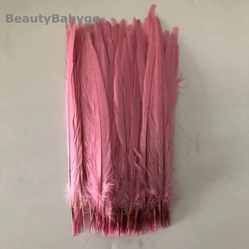 pink 100 штук, черные перья фазана с кольцом, 25-30 см, 10-12 дюймов, длинные натуральные Куриные перья, шлейфы, карнавал, рождественские украшения - Цвет: pink