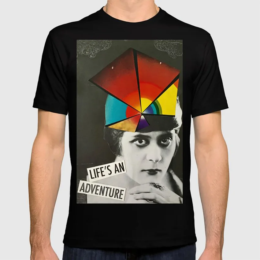 Футболка с надписью Life's An Adventure винтажная бумага для декупажа черно-белая