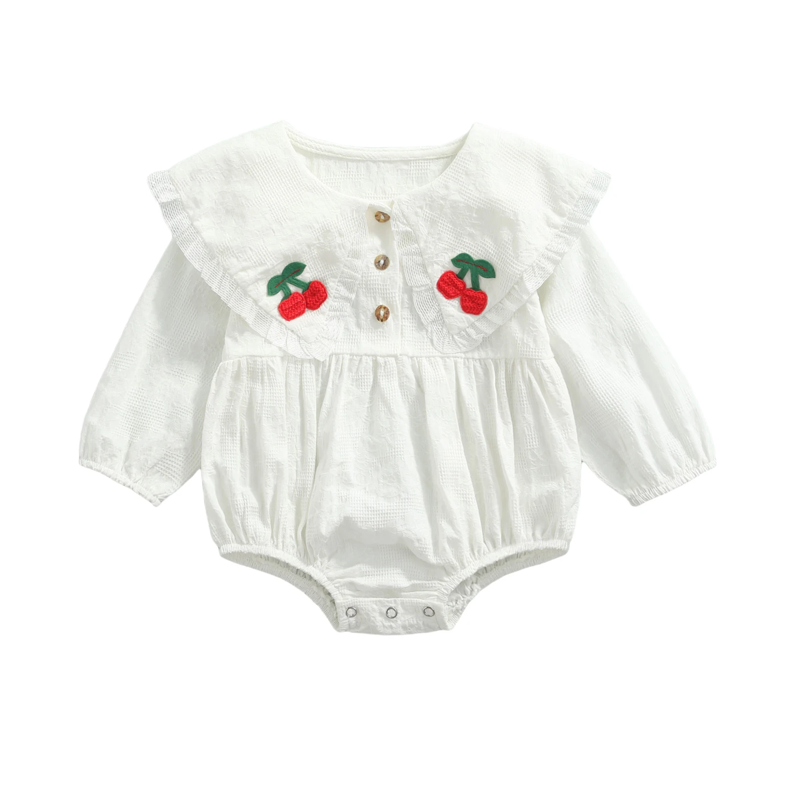 

Детский однотонный комбинезон с длинным рукавом и принтом вишни