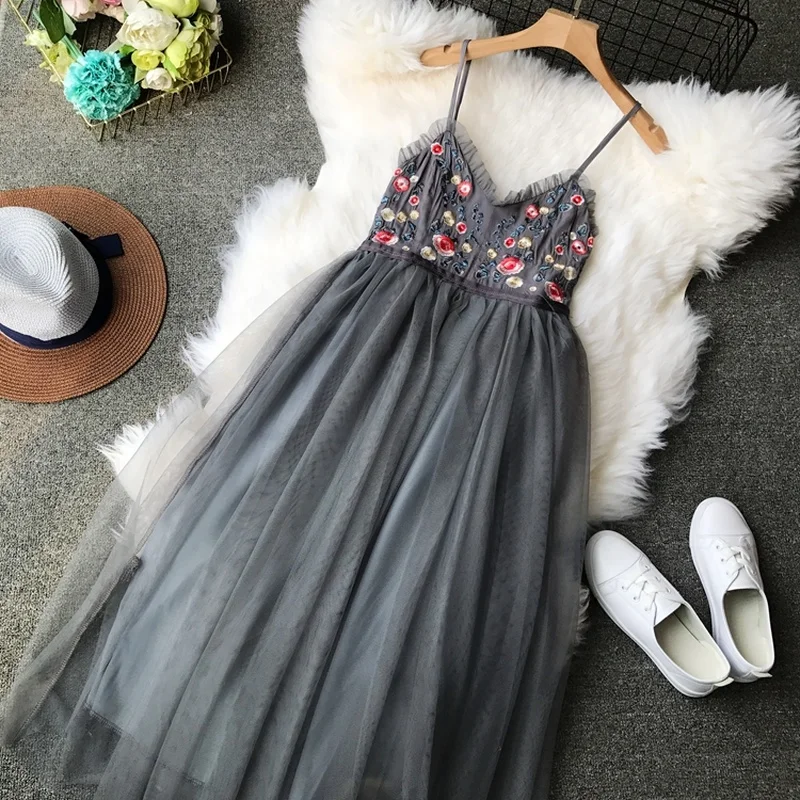 Летнее пляжное платье в стиле бохо AYUNSUE женское Сетчатое с цветочной вышивкой