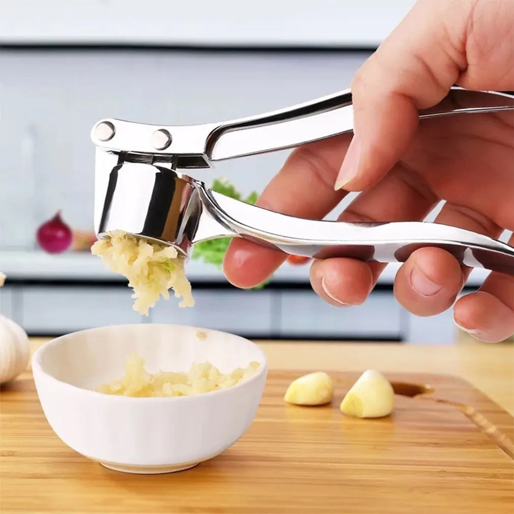 

Kitchen Tools Ergonomics Stainless Steel Garlic Press Quick Garlic Press Ginger Movable Extrusion Plate tool