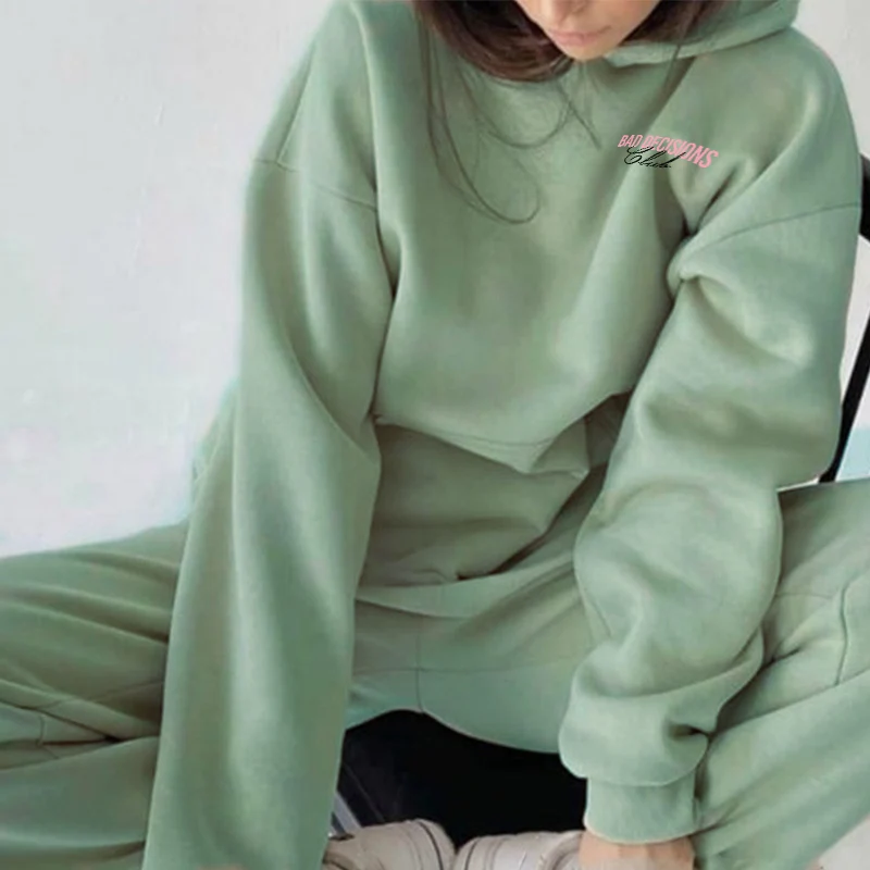 

Letter Print Suit Women's Tracksuit 2 Piece Set Casual Woman 2021 Spring Oversized Hooded Long Sleeve Hoodie Female Sport Pants