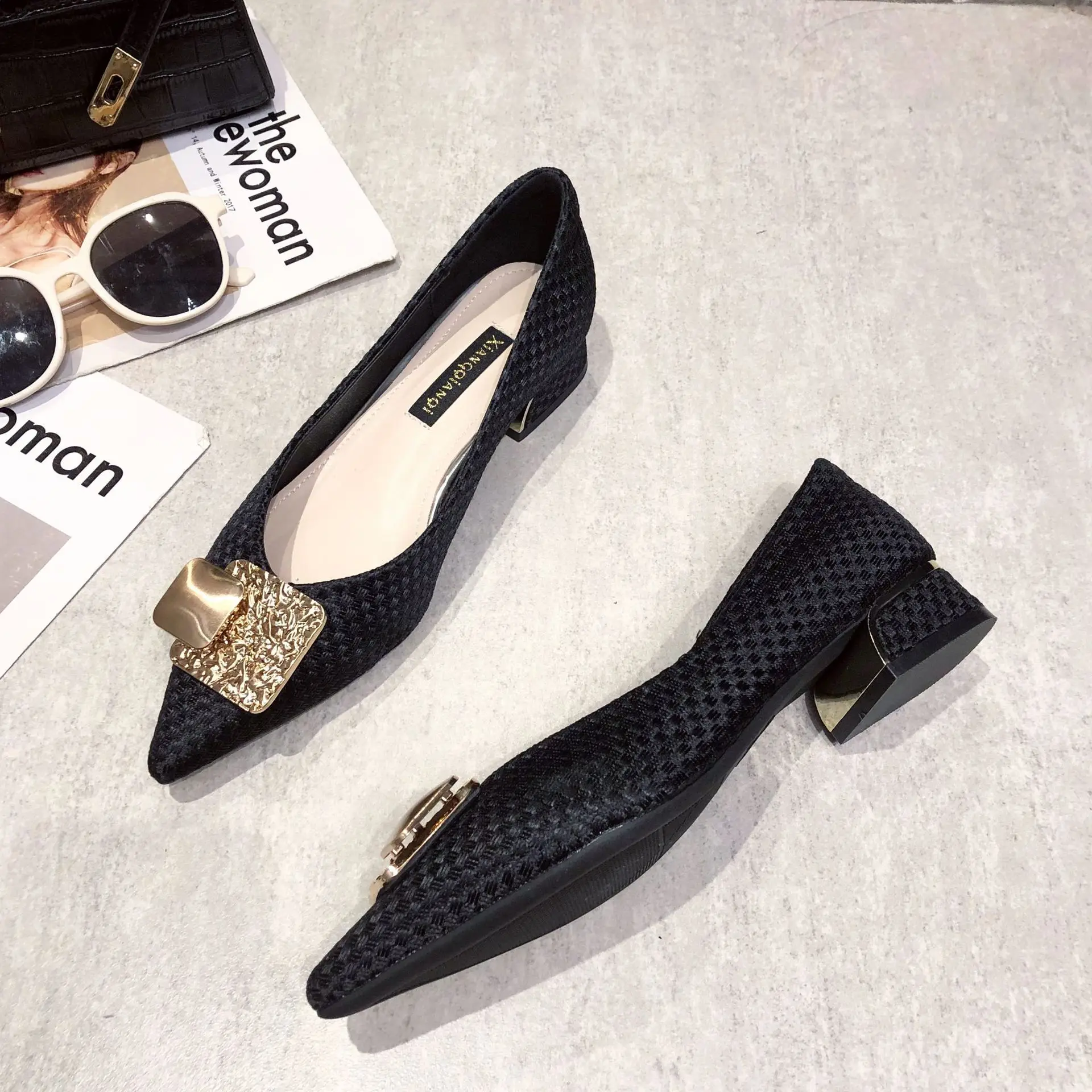 

Shoes Woman 2021 Casual Female Sneakers Square Toe Black Flats New Summer Pointed Toe Rubber Lace-Up Flock Spring PU Basic Soli
