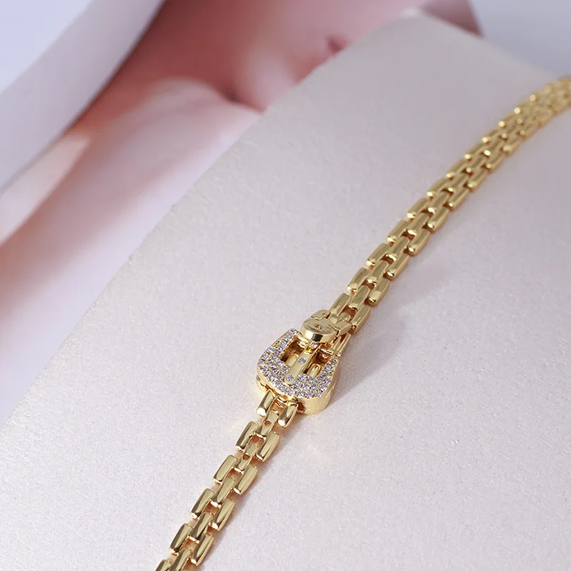 

Women watch belt shape gold plated chain necklace zircon shiny choker neck strap jewelry