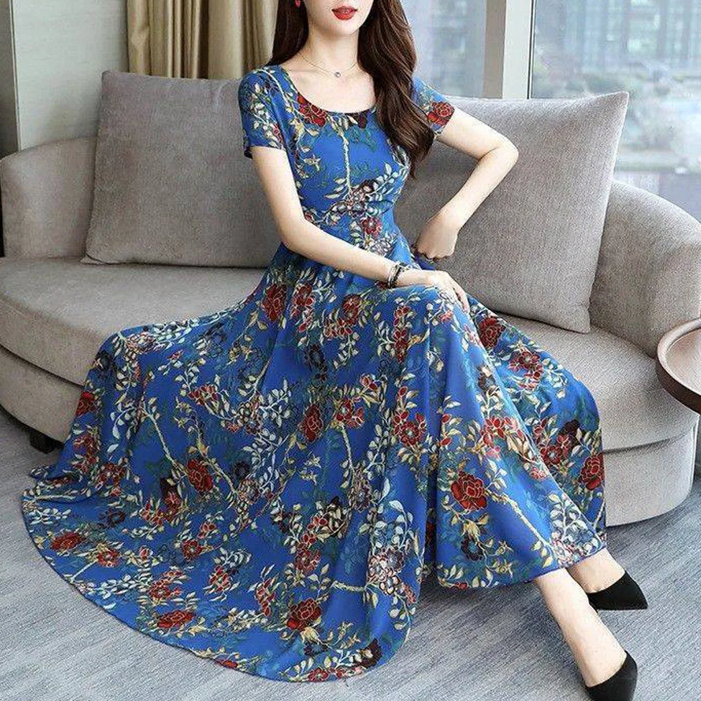 Женская одежда модное летнее длинное платье Vestidos De Fiestas Noche Largos с круглым вырезом