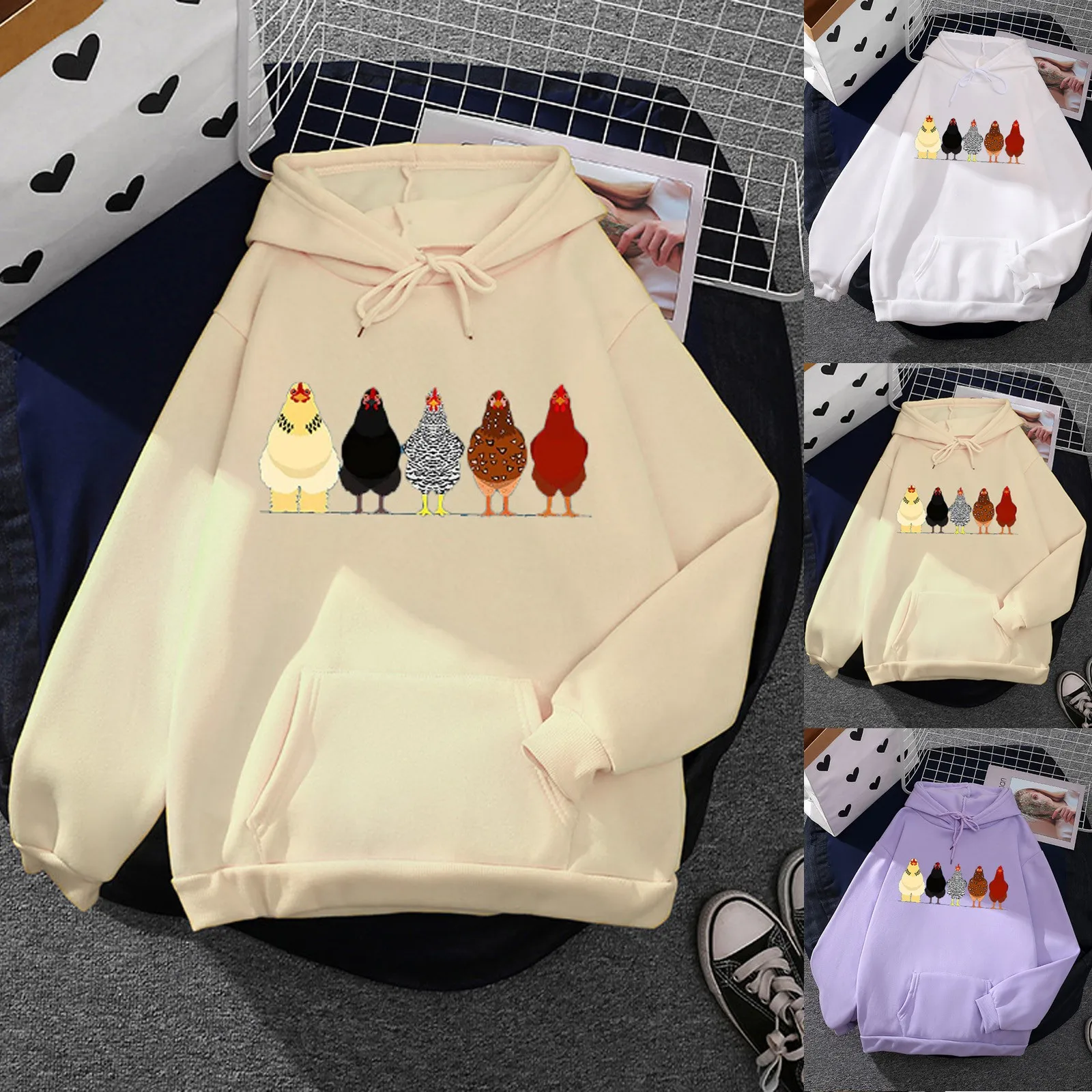 59# 2021 Oversize Cute Print Sweatshirt Kawaii Hoodies Women Top Clothes Hoody Female Winter With Pocket Hoodies Full Sleeve