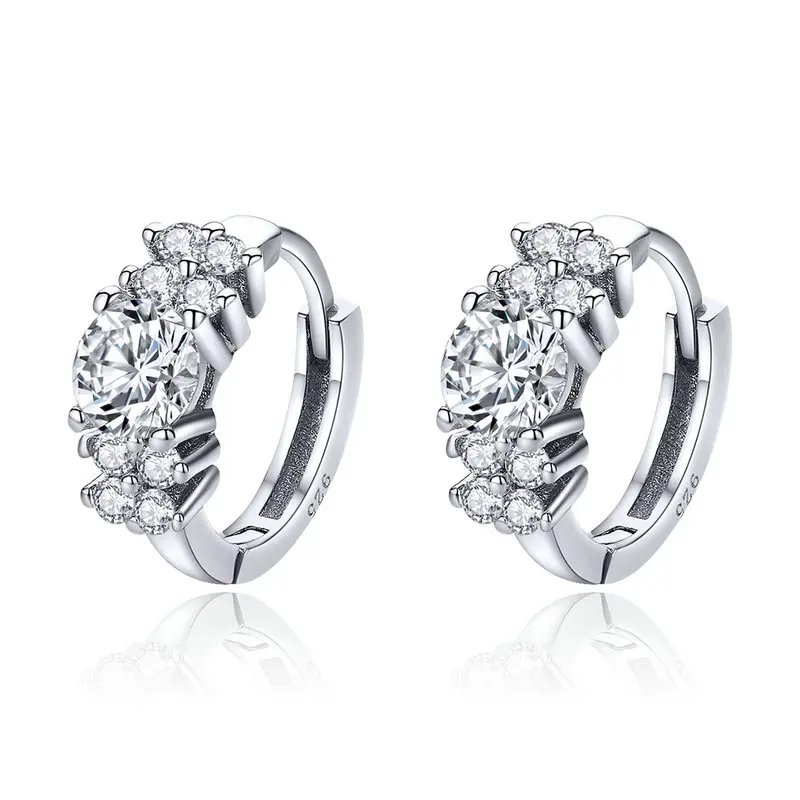 Простые серьги BISAER,, 925 пробы, серебряные, круглые, кубический циркон, серьги-гвоздики для женщин, изысканное ювелирное изделие, ECE498-C - Цвет камня: ECE485