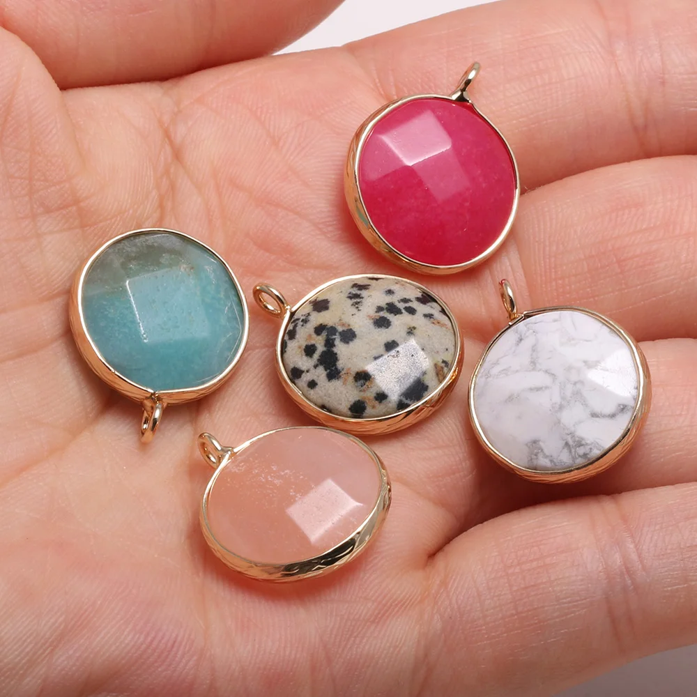

Fine Natural Stone Pendants Round Amazonite Turquoises Faceted Charm Making Necklace Earrings for Women Exquisite Jewelry