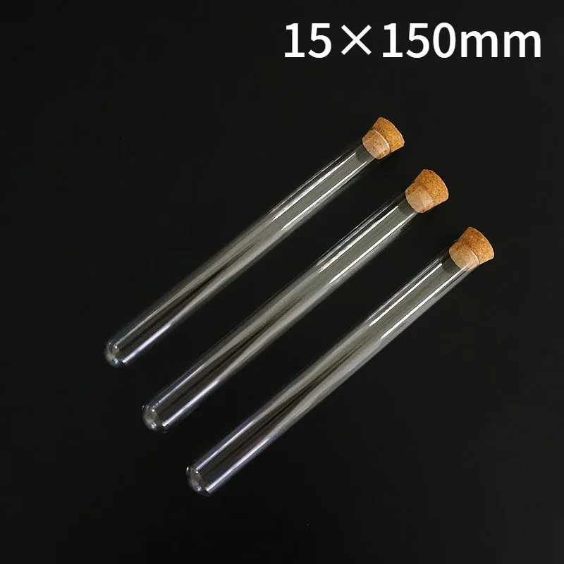 

12pcs/lot 15x150mm Transparent Round Bottom Glass Test Tubes With Cork Wooden Stoppers For Laboratory Container