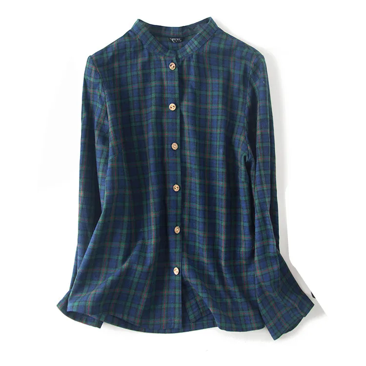 Блузка женская однотонная из натурального шелка в клетку с длинным