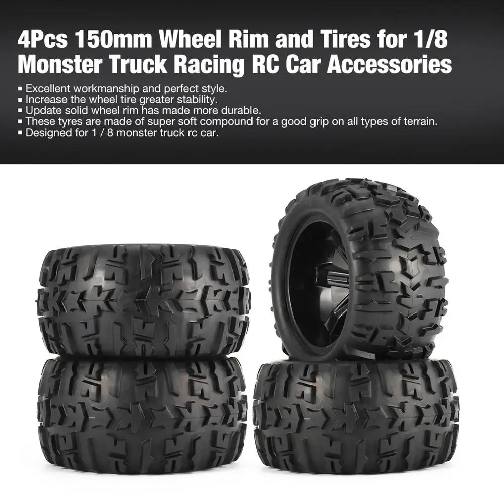 2020 4 шт. 150 мм обода колеса и шины для 1/8 Monster Truck Traxxas HSP HPI E-MAXX Savage Flux Racing RC