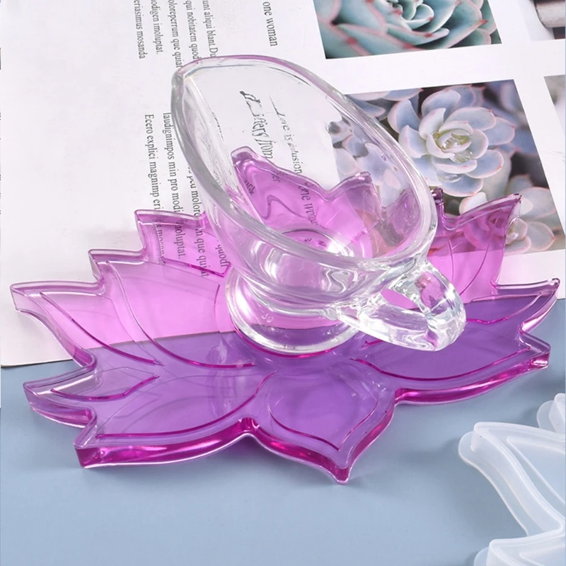 

DIY Crystal Epoxy Resin Mold Lotus Coaster Tray Cup Mat Casting Silicone Mould K3KC