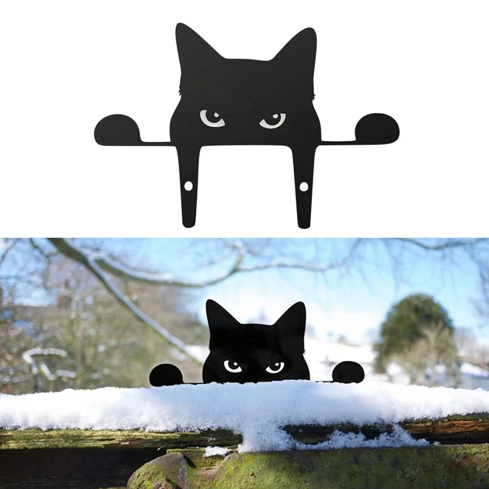 

Peeping Animal Black Cat Sculpture Gift Outdoor Fence Yard Plant Pot Hanging Acrylic Picture Decoration Home Garden Ornament