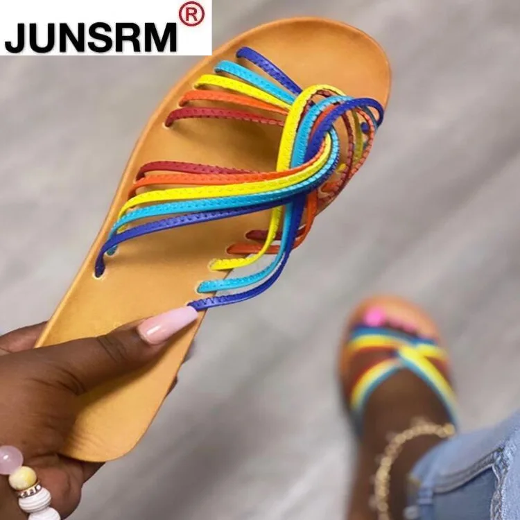 

2021 Summer Female Sandals Fashion Lace Up Flat Sandal Non-Slip Wild Cute Beads Flower Casual Band Ladies Sandalias De Mujer
