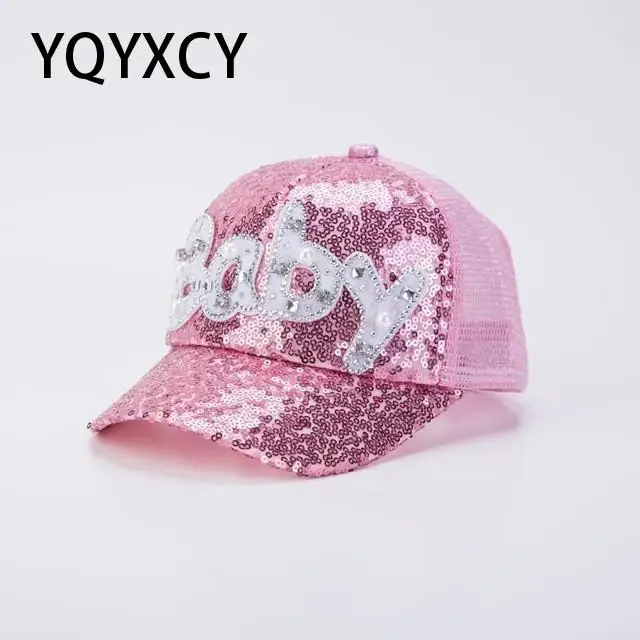 

Бейсболка YQYXCY детская, сетчатая, с бантом и блестками, Летняя шляпка шапочка