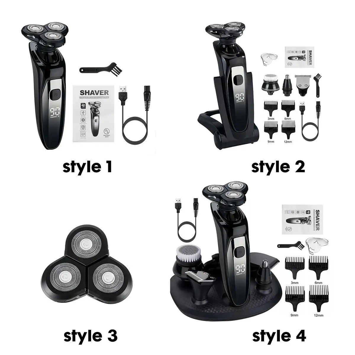 

5 In 1 Electric Shaver Hair Beard Trimmer Wet-Dry Use Digital Display USB Charge 4D Floating Shaving Heads Facial Grooming set