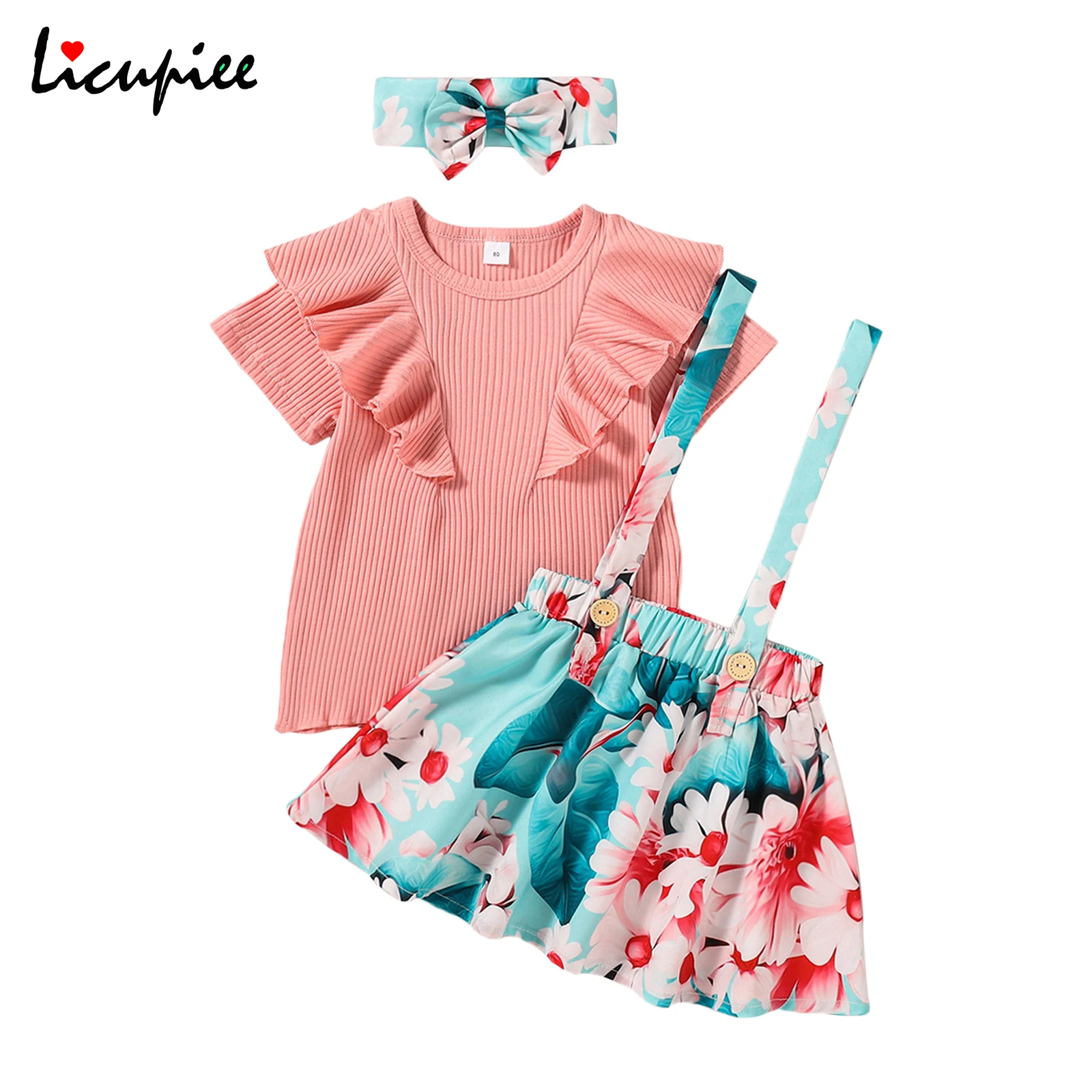 

От 1 до 6 лет Детская одежда для девочек модное платье из Летняя Одежда для девочек, набор, Одноцветный топ с короткими рукавами + юбка с цвето...