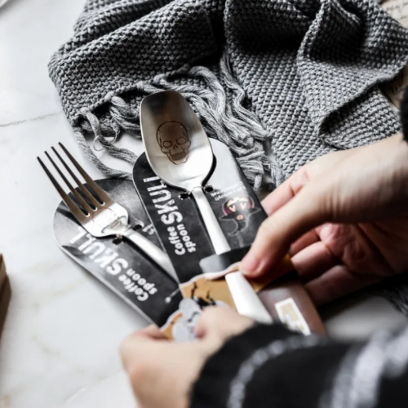 2020 Скелет Череп напечатанная ложка вилки нержавеющая сталь кофейная Западная
