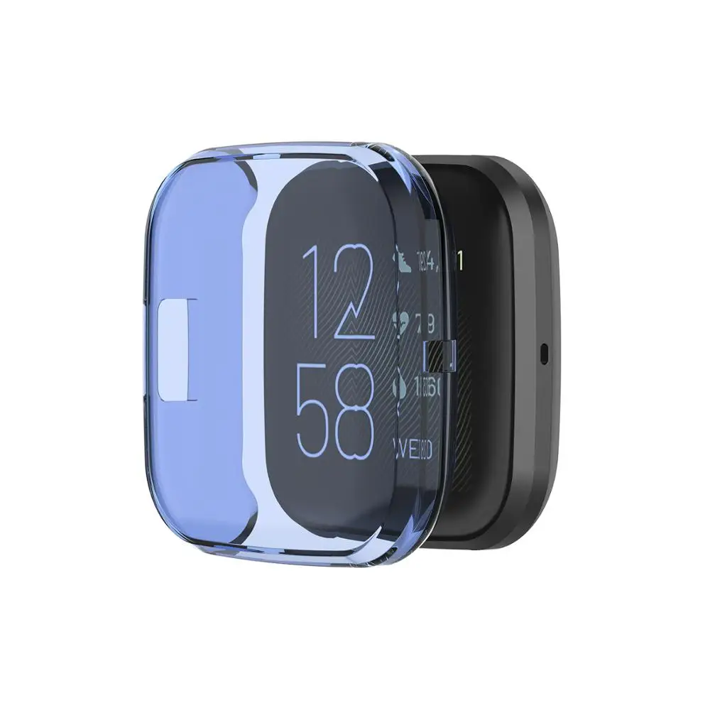 Blue Полный экран Силиконовые серьги Чехол для Fitbit Versa 2 Smartwatch Прозрачный Футляр защитный корпус Сменные аксессуары Чехлы для часов - Цвет: Blue