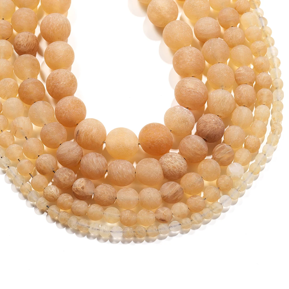 

1Strand/Lot 4-12mm Natural Stone Matte Yellow Watermelon Crystal Round Loose Bead Bracelet for DIY Jewelry Makings Findings