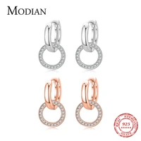 modian rose gold color circle drop earrings classic 925 sterling silver round clear cz dangle earring for women wedding jewelry