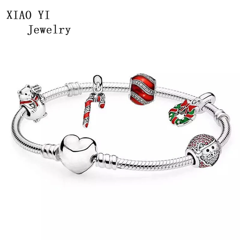 

XIAOYI 100% s925 charm red bracelet set Christmas decorations romantic gift set fashion jewelry beautiful gentle