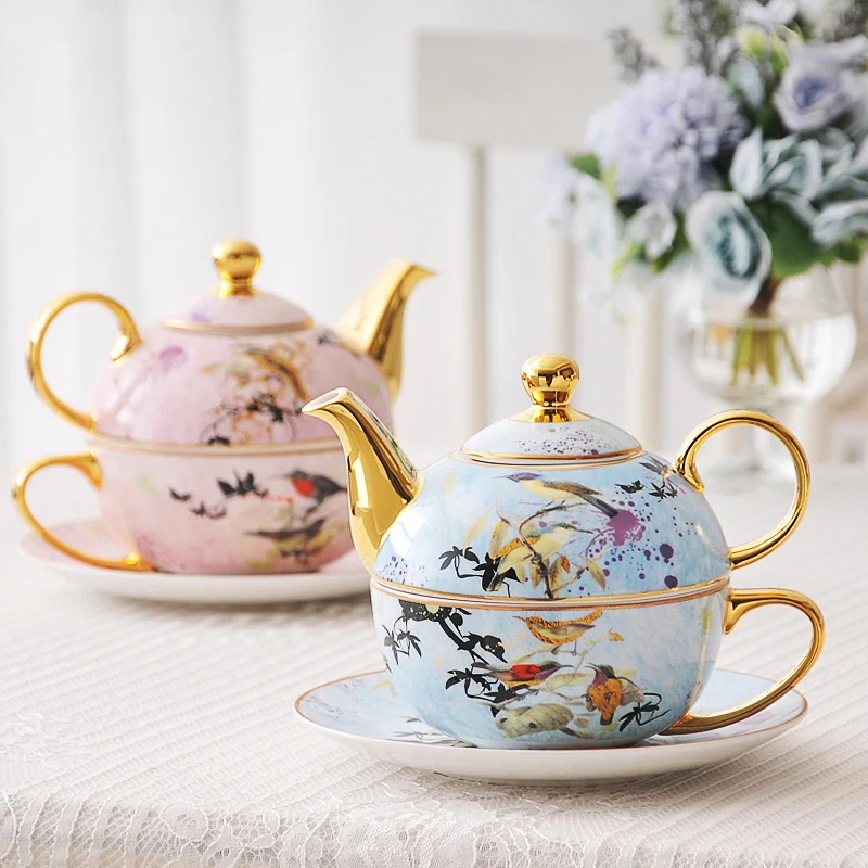 

Керамический чайник для матери, чайный набор для одного человека, розовый королевский послеобеденный, 400 мл, Цветочная чайная чашка, европей...