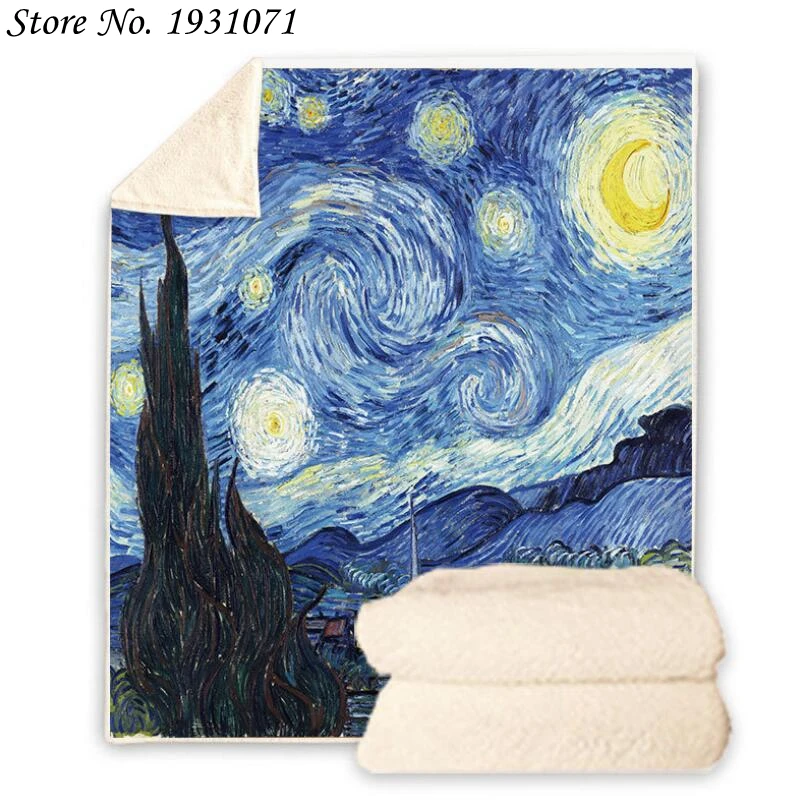 

Флисовое одеяло с 3D принтом Ван Гога, модное покрывало с рисунком масляной живописи, для взрослых и детей, 14
