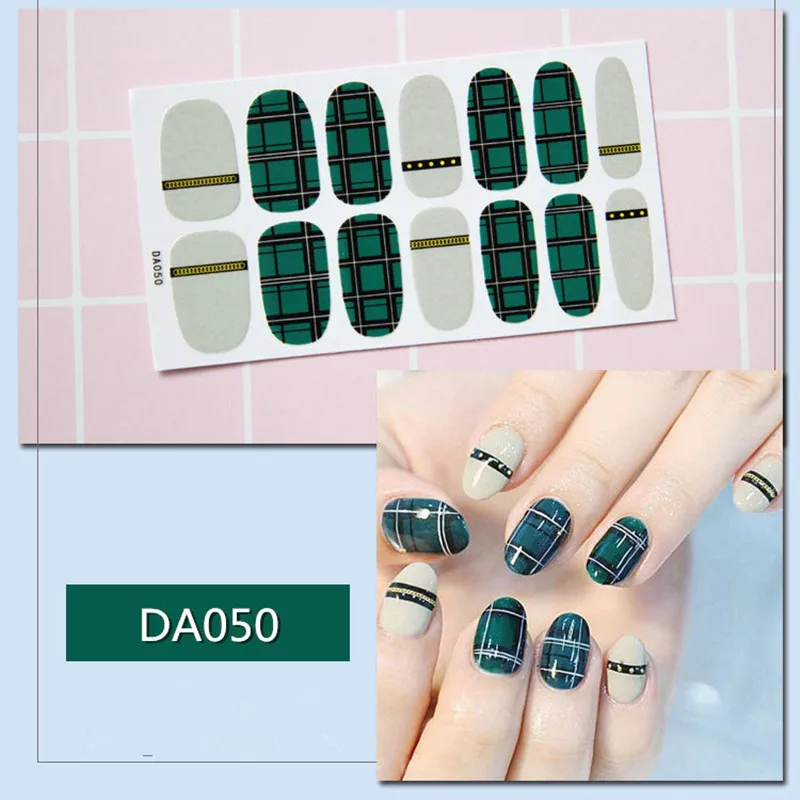 DA050 14 насадок/листов, цветные 3D наклейки для дизайна ногтей, клей, ползунок, блестящие украшения для ногтей, трафарет для маникюра - Цвет: DA050