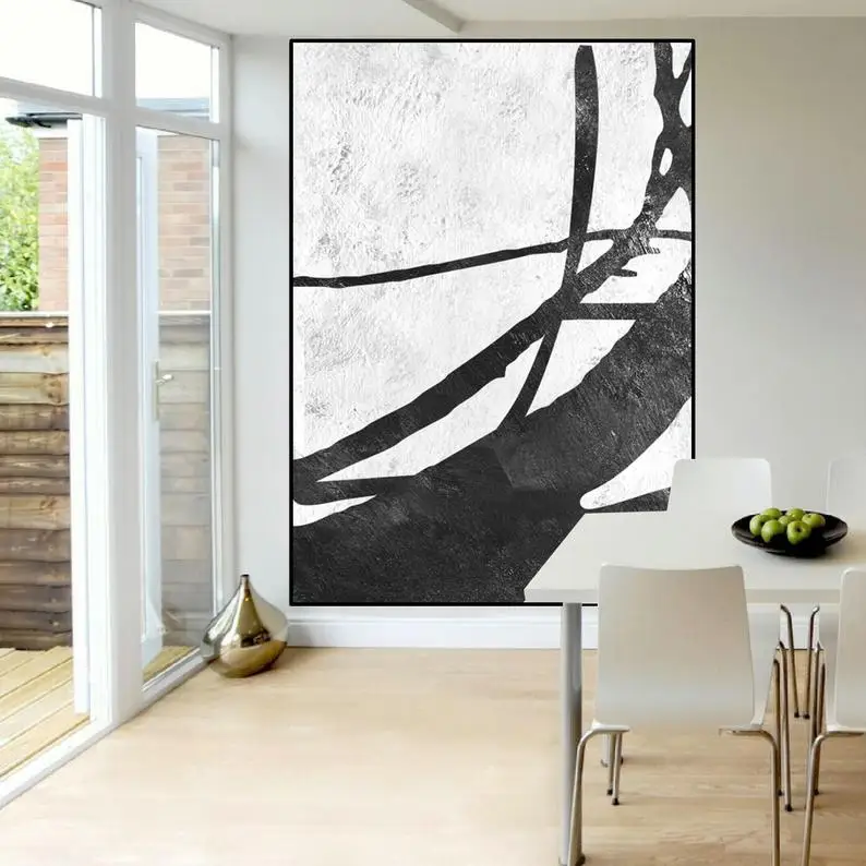 

Оригинальная Абстрактная живопись на большом холсте, черно-белое дерево, Оригинальная Живопись ручной работы, большое абстрактное искусст...