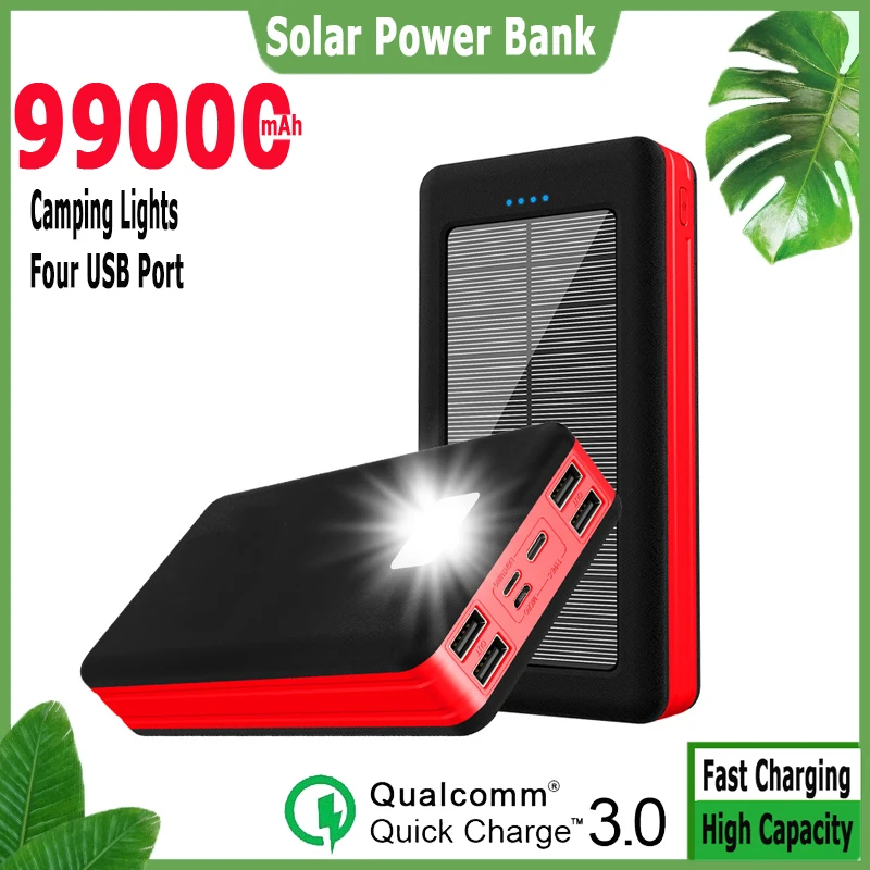 Солнечная энергия Банк 99000 мАч большая емкость портативное зарядное устройство