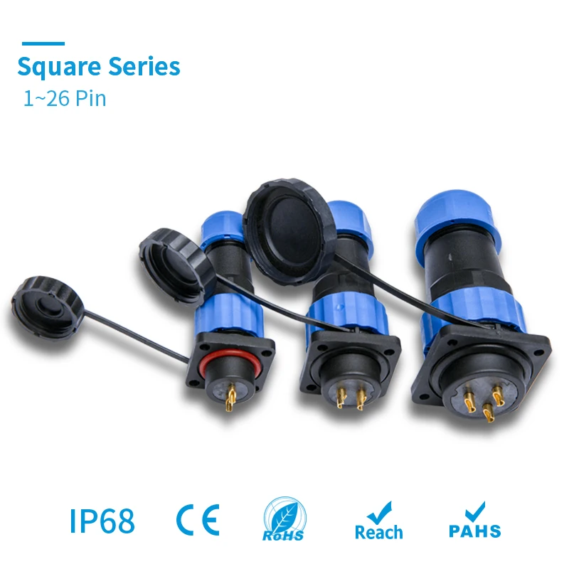 Водонепроницаемый кабель с разъемами квадратный IP68 крепление на панель SP/SD/16/20/28