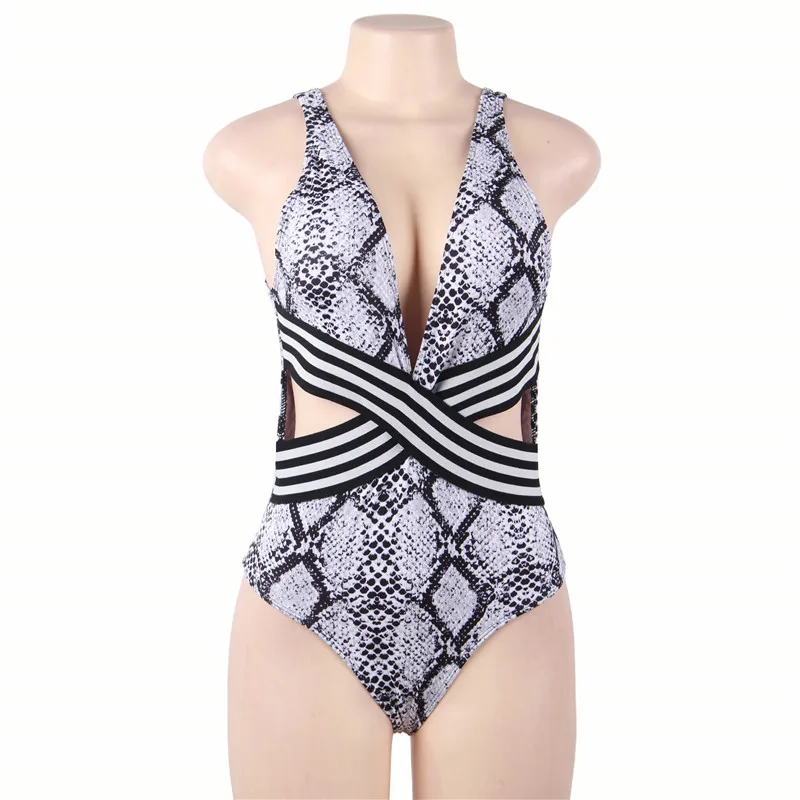 

V Neck Bodysuit Monokini Striped Strappy One Piece Bathing Suits Hollow Out Sexy Women Summer Beach Wear Bodysuits DYW3423