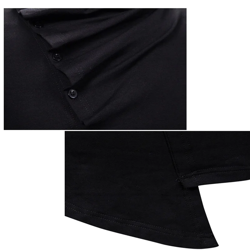 

Dark Irregular Mens T Shirt Full Sleeve Casual Slim T Shirt Men Oblique Button Design Camisetas Gothic Vintage Men Clothing