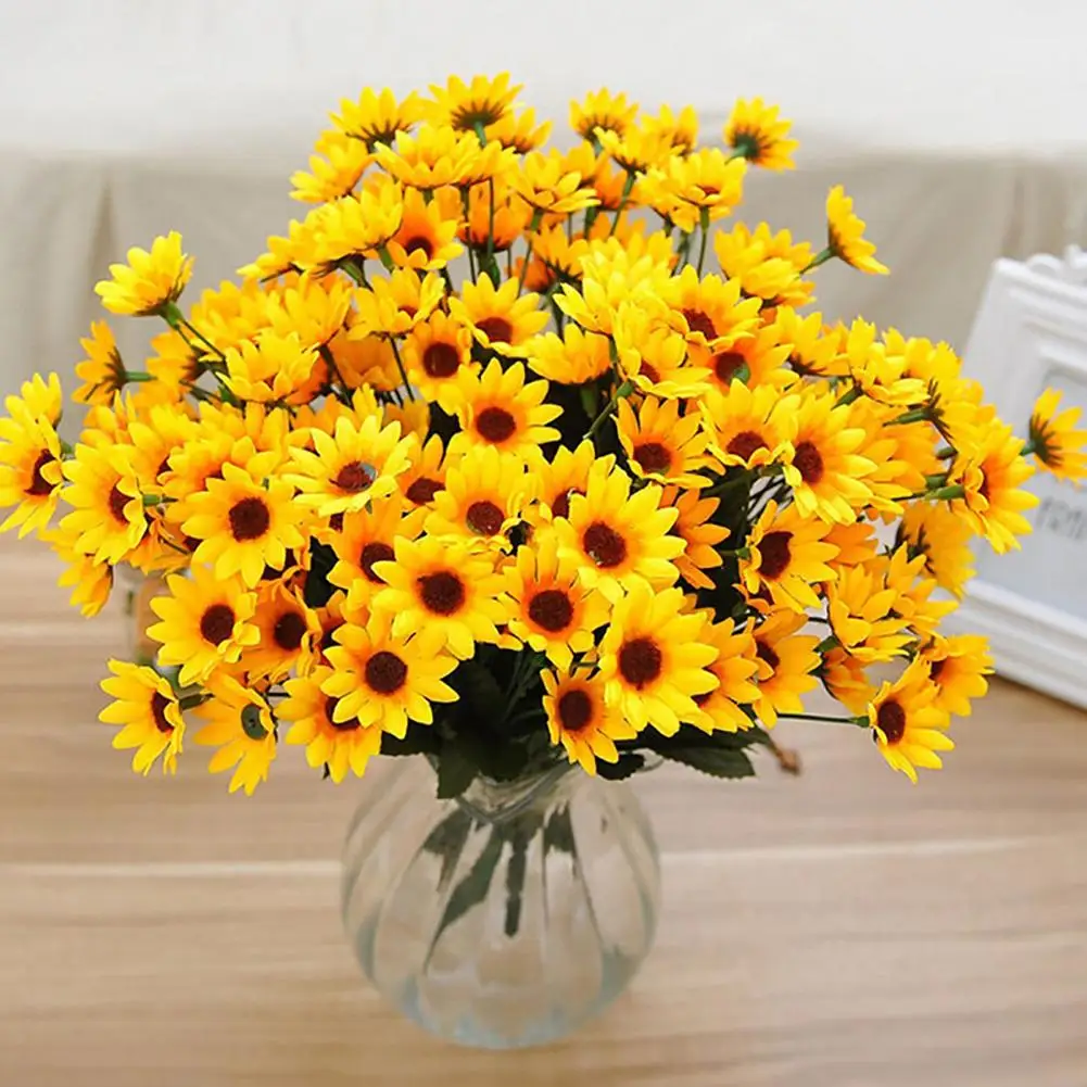 

Fashion One Bouquet 15 Heads 7 Branches Artificial Decorative Faux Silk Sunflower Home Party Decor Artificial Flowers