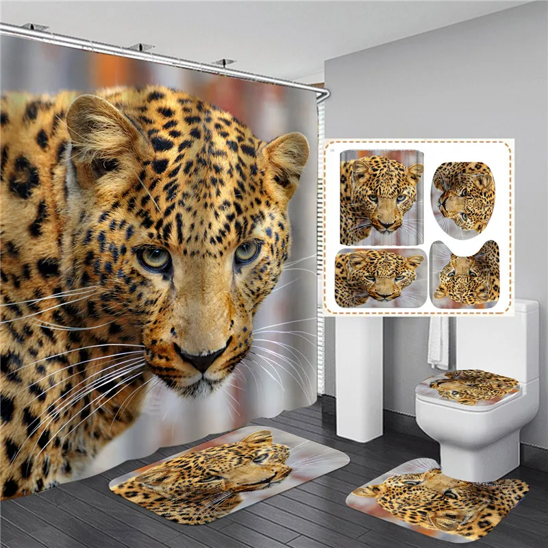 Black Tiger Animals Printed Shower Curtain Set Bathroom Bathing Screen Anti-slip Toilet Lid Cover Carpet Rugs Kitchen Home Decor images - 6