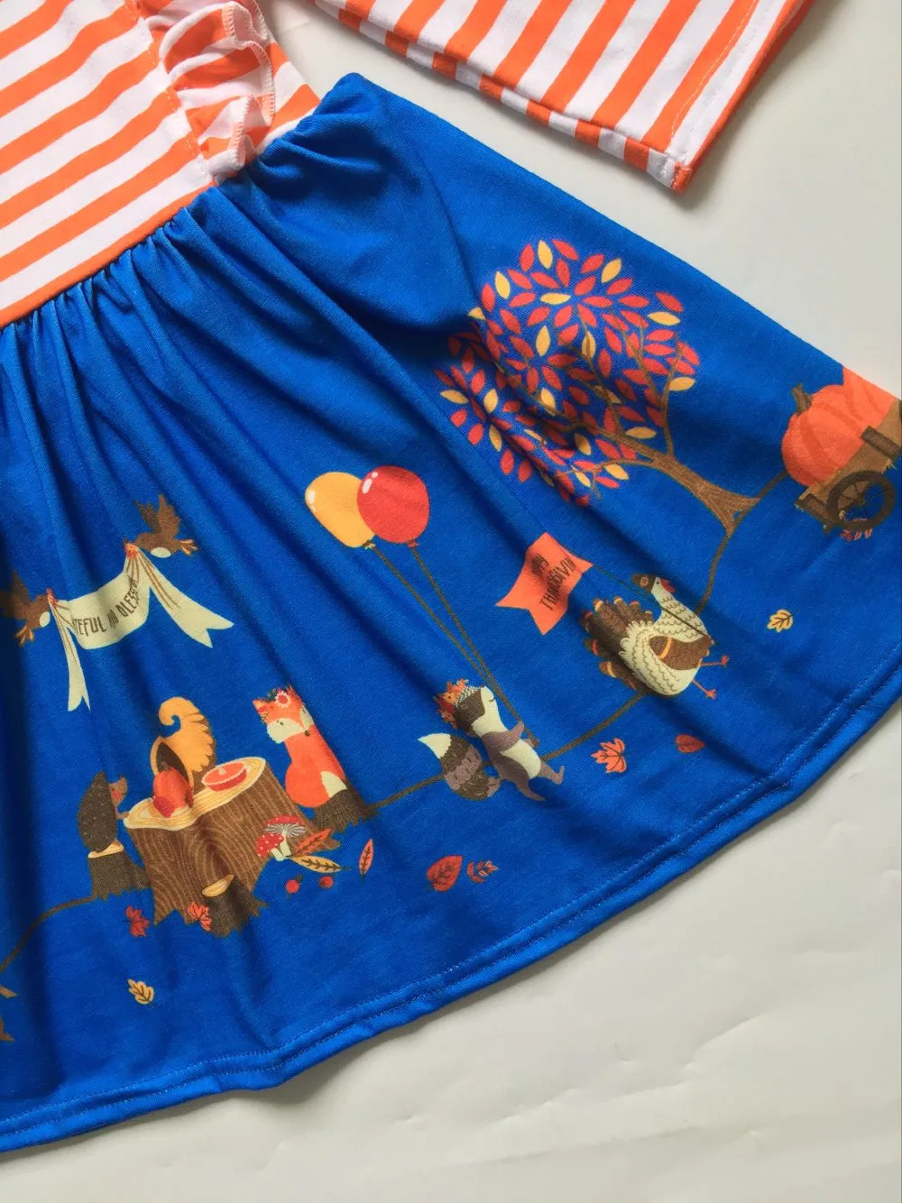 Платье для девочек с длинным рукавом в полоску принтом тыквы