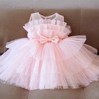 flower girl dress children kids pink tutu gowns knee length girl boutique party wear cute frocks infant christening dress
