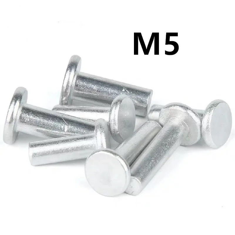 

100PCS M5x8/10/12/16/20/25mm GB109 Aluminium Solid Rivets AL Knock Flat Head Rivet